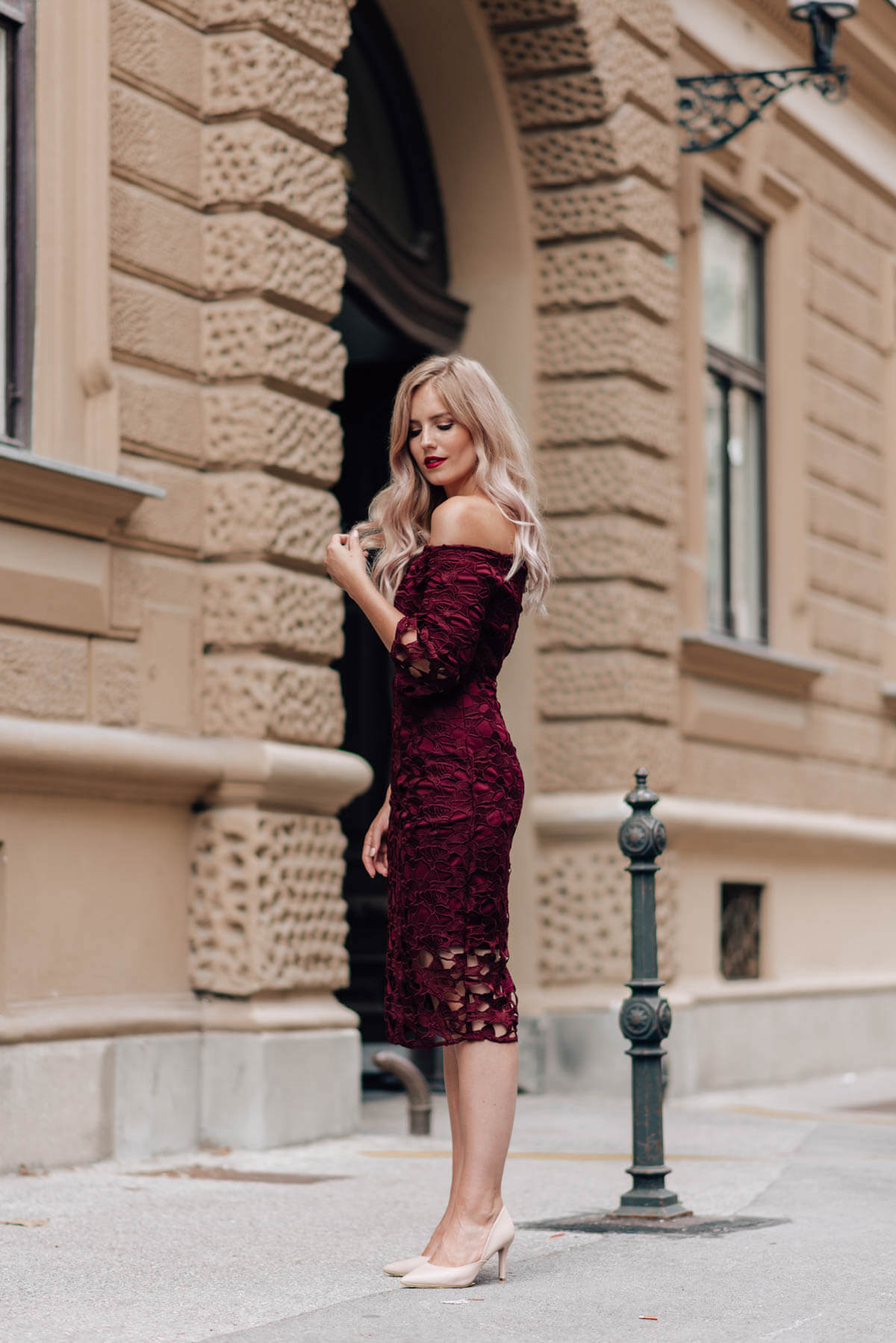 burgundy lace dress